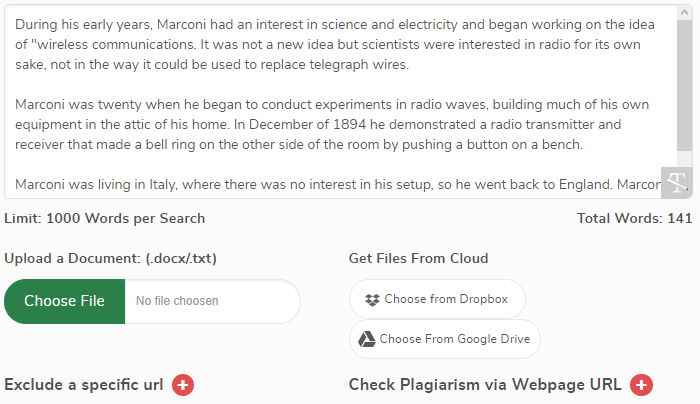 plagiarism checker free online no word limit