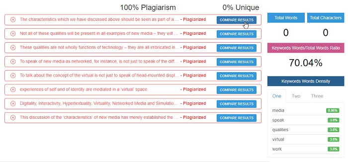 Plagiarism Software interface