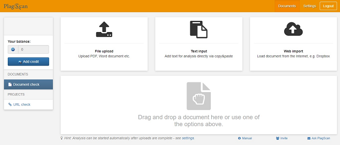 PlagScan interface