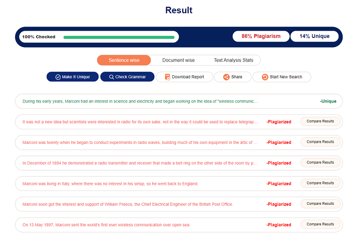 Plagiarism Checker Results